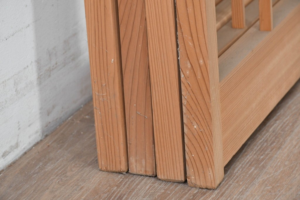 ヴィンテージ建具　昭和後期　明るい木色とすっきりとした格子が魅力の障子戸4枚セット　(R-086576)