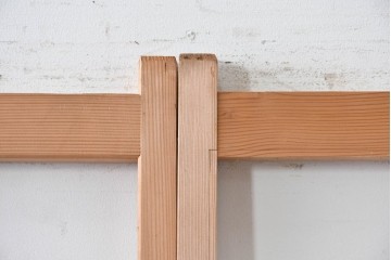 ヴィンテージ建具　昭和後期　明るい木色とすっきりとした格子が魅力の障子戸4枚セット　(R-086577)