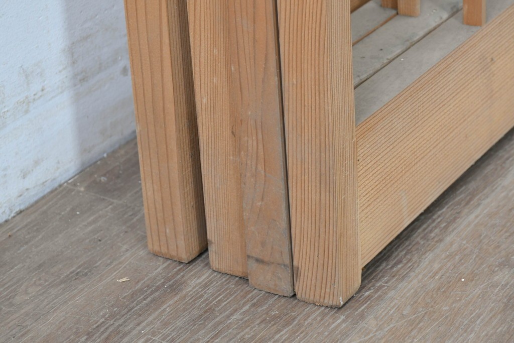 ヴィンテージ建具　昭和後期　明るい木色とすっきりとした格子が魅力の障子戸4枚セット　(R-086577)