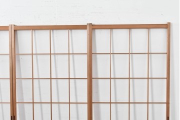 ヴィンテージ建具　昭和後期　明るい木色とすっきりとした格子が魅力の障子戸4枚セット　(R-086578)