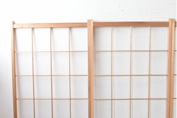 ヴィンテージ建具　昭和後期　明るい木色とすっきりとした格子が魅力の障子戸4枚セット　(R-086579)