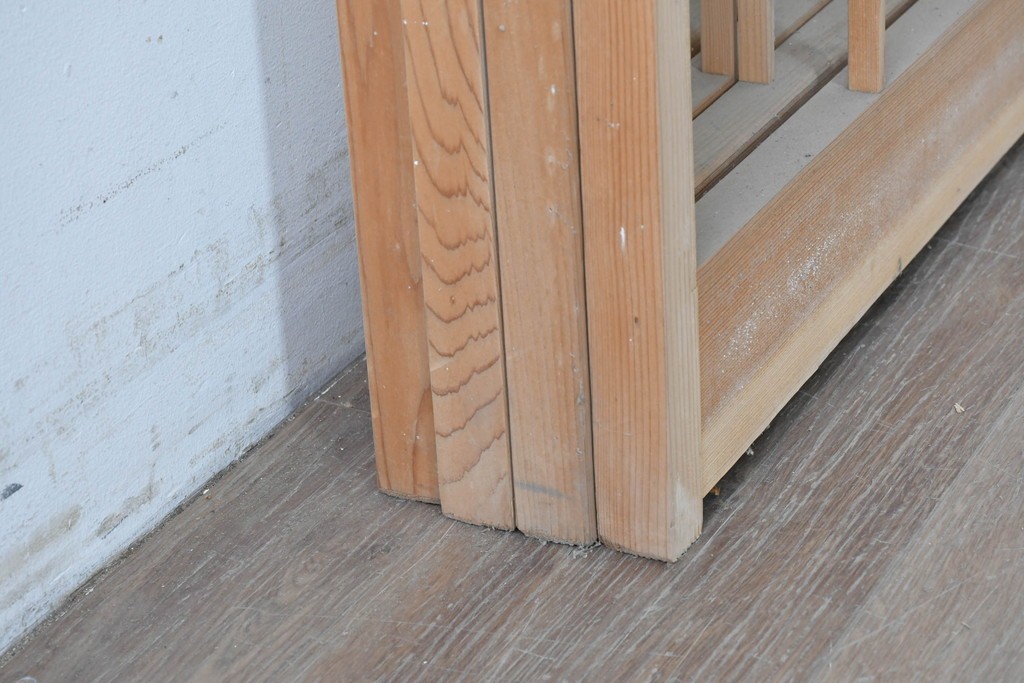 ヴィンテージ建具　昭和後期　明るい木色とすっきりとした格子が魅力の障子戸4枚セット　(R-086579)