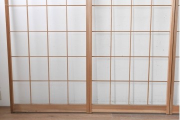ヴィンテージ建具　昭和後期　明るい木色とすっきりとした格子が魅力の障子戸4枚セット　(R-086580)