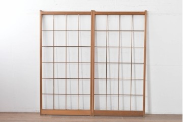 ヴィンテージ建具　昭和後期　シンプルで取り入れやすい障子戸2枚セット　(R-086581)