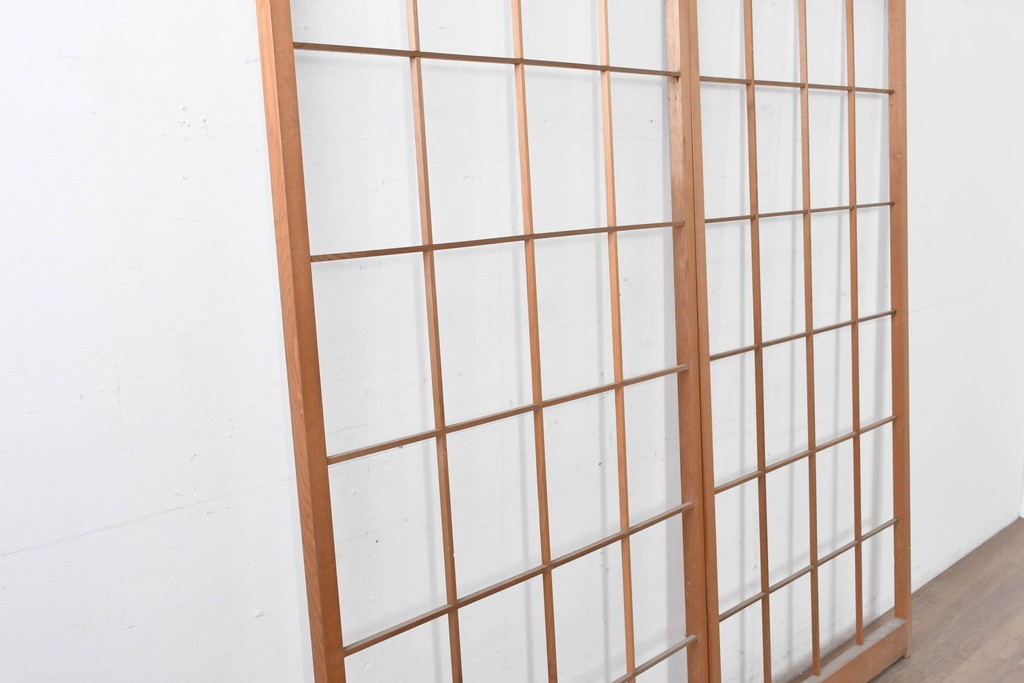 ヴィンテージ建具　昭和後期　シンプルで取り入れやすい障子戸2枚セット　(R-086581)