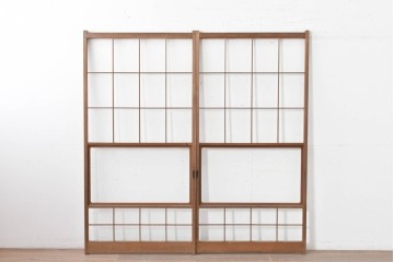 ヴィンテージ建具　昭和後期　シンプルな升目デザインの障子戸2枚セット　(R-086582)
