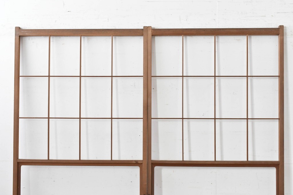 ヴィンテージ建具　昭和後期　シンプルな升目デザインの障子戸2枚セット　(R-086582)