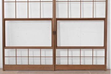 ヴィンテージ建具　昭和後期　シンプルな升目デザインの障子戸2枚セット　(R-086582)