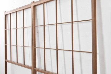 ヴィンテージ建具　昭和後期　シンプルな升目デザインの障子戸2枚セット　(R-086582)