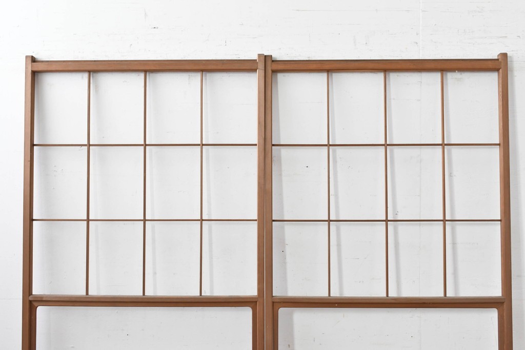 ヴィンテージ建具　昭和後期　シンプルな升目デザインの障子戸2枚セット　(R-086582)