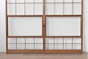 ヴィンテージ建具　昭和後期　シンプルな升目デザインの障子戸2枚セット　(R-086582)