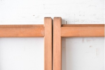 ヴィンテージ建具　昭和後期　明るい木色とすっきりとした格子が魅力の擦り上げ雪見障子戸4枚セット　(R-086583)