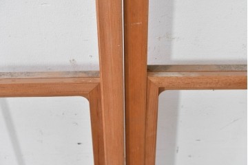 ヴィンテージ建具　昭和後期　明るい木色とすっきりとした格子が魅力の擦り上げ雪見障子戸4枚セット　(R-086583)