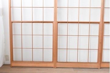 ヴィンテージ建具　昭和後期　シンプルな升目デザインの擦り上げ雪見障子戸4枚セット　(R-086584)