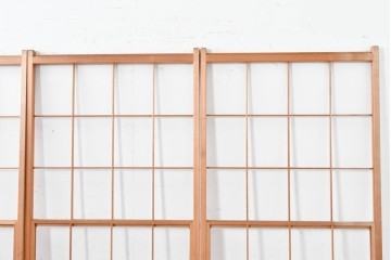 ヴィンテージ建具　昭和後期　シンプルな升目デザインの擦り上げ雪見障子戸4枚セット　(R-086584)