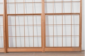 ヴィンテージ建具　昭和後期　シンプルな升目デザインの擦り上げ雪見障子戸4枚セット　(R-086584)