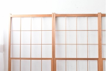ヴィンテージ建具　昭和後期　シンプルな升目デザインの擦り上げ雪見障子戸4枚セット　(R-086584)
