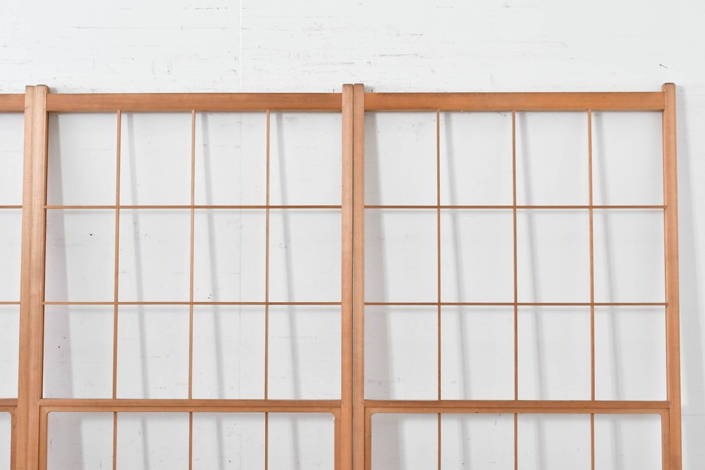 ヴィンテージ建具　昭和後期　シンプルな升目デザインの擦り上げ雪見障子戸4枚セット　(R-086584)