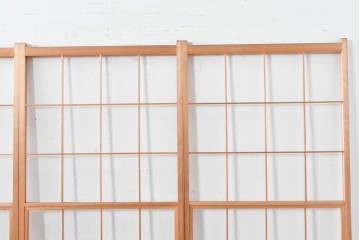 ヴィンテージ建具　昭和後期　明るい木色とすっきりとした格子が魅力の擦り上げ雪見障子戸4枚セット　(R-086586)