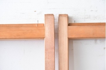 ヴィンテージ建具　昭和後期　明るい木色とすっきりとした格子が魅力の擦り上げ雪見障子戸4枚セット　(R-086590)