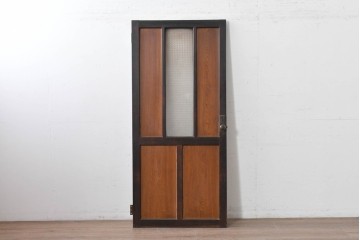 アンティーク建具　昭和初期　大正ロマン　繊細な模様が浮かぶプレスガラス入りの木製ドア1枚　(R-086593)
