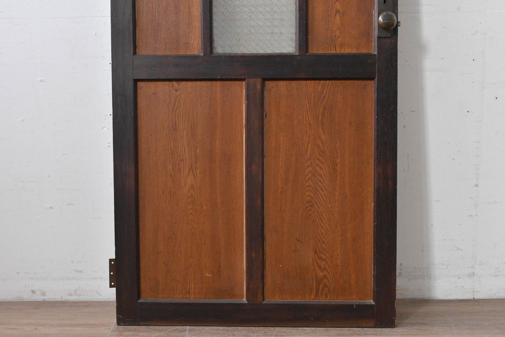 アンティーク建具　昭和初期　大正ロマン　繊細な模様が浮かぶプレスガラス入りの木製ドア1枚　(R-086593)