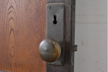 アンティーク建具　昭和初期　大正ロマン　繊細な模様が浮かぶプレスガラス入りの木製ドア1枚　(R-086593)