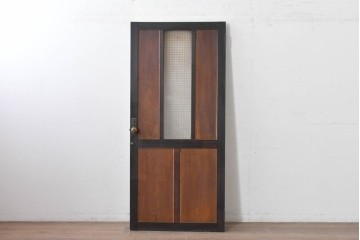 アンティーク建具　昭和初期　大正ロマン　繊細な模様が浮かぶプレスガラス入りの木製ドア1枚　(R-086593)