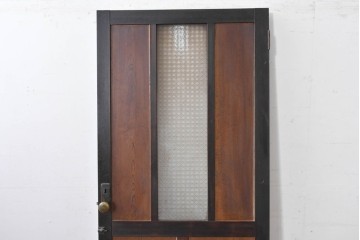 アンティーク建具　昭和初期　大正ロマン　繊細な模様が浮かぶプレスガラス入りの木製ドア1枚　(R-086593)