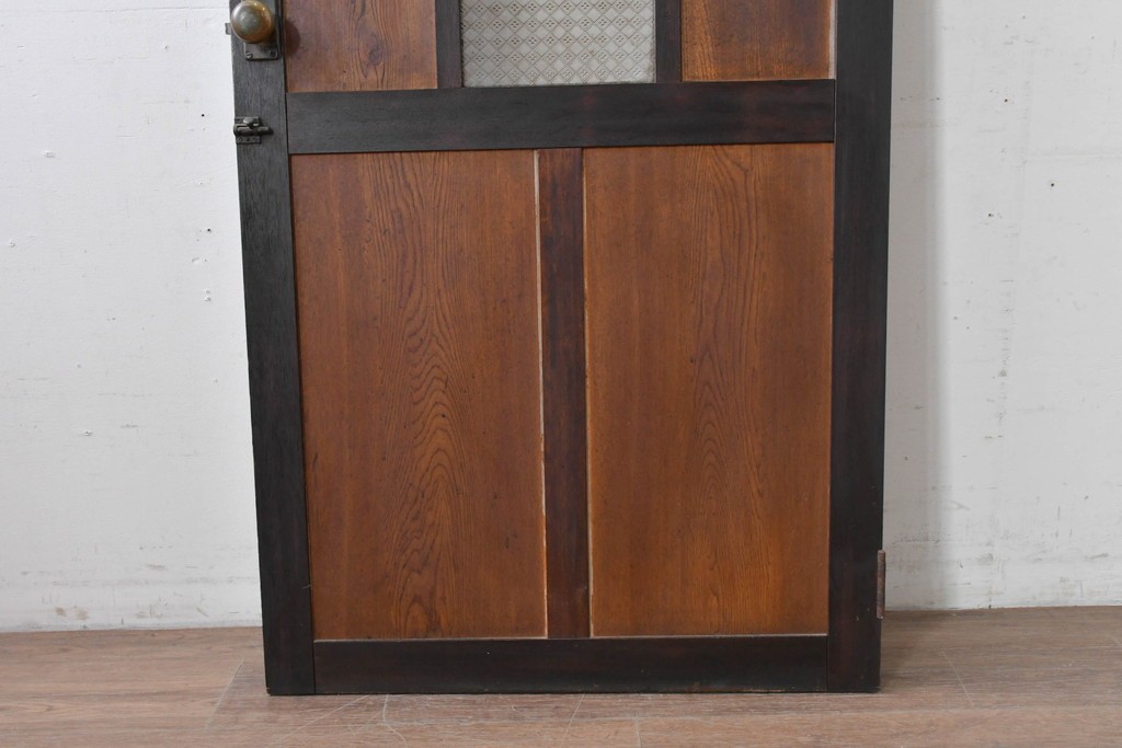 アンティーク建具　昭和初期　大正ロマン　繊細な模様が浮かぶプレスガラス入りの木製ドア1枚　(R-086593)