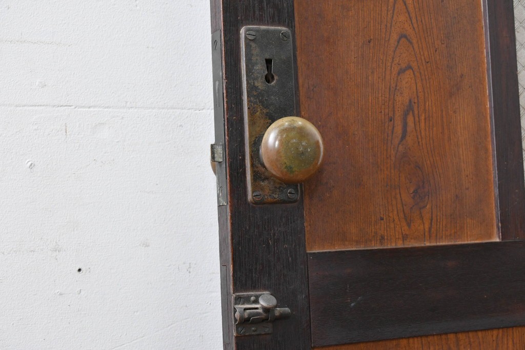 アンティーク建具　昭和初期　大正ロマン　繊細な模様が浮かぶプレスガラス入りの木製ドア1枚　(R-086593)