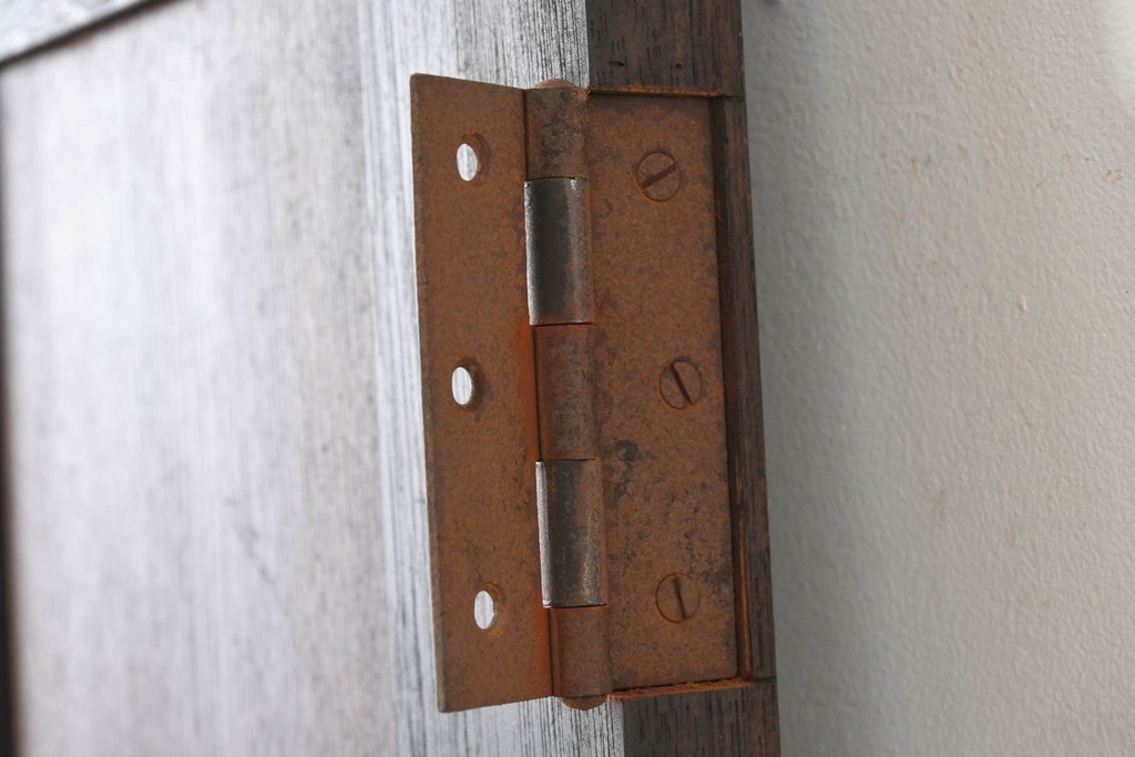 アンティーク建具　昭和初期　大正ロマン　繊細な模様が浮かぶプレスガラス入りの木製ドア1枚　(R-086593)