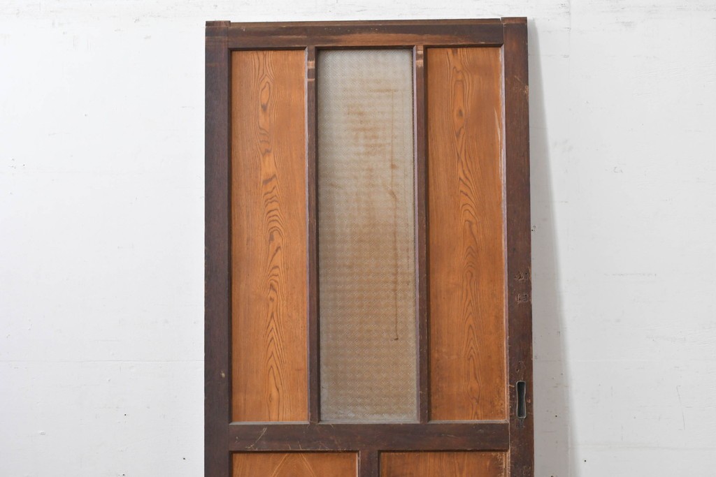 アンティーク建具　昭和初期　大正ロマン　異なる木色のコントラストが目を引く引き戸1枚　(R-086594)
