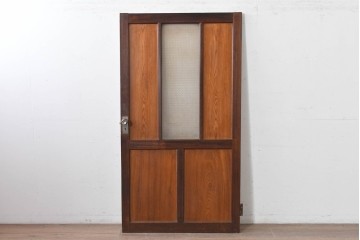 アンティーク建具　昭和初期　大正ロマン　異なる木色のコントラストが目を引くドア1枚　(R-086595)