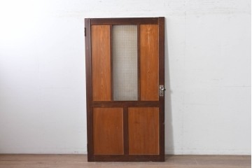アンティーク建具　昭和初期　大正ロマン　異なる木色のコントラストが目を引くドア1枚　(R-086595)