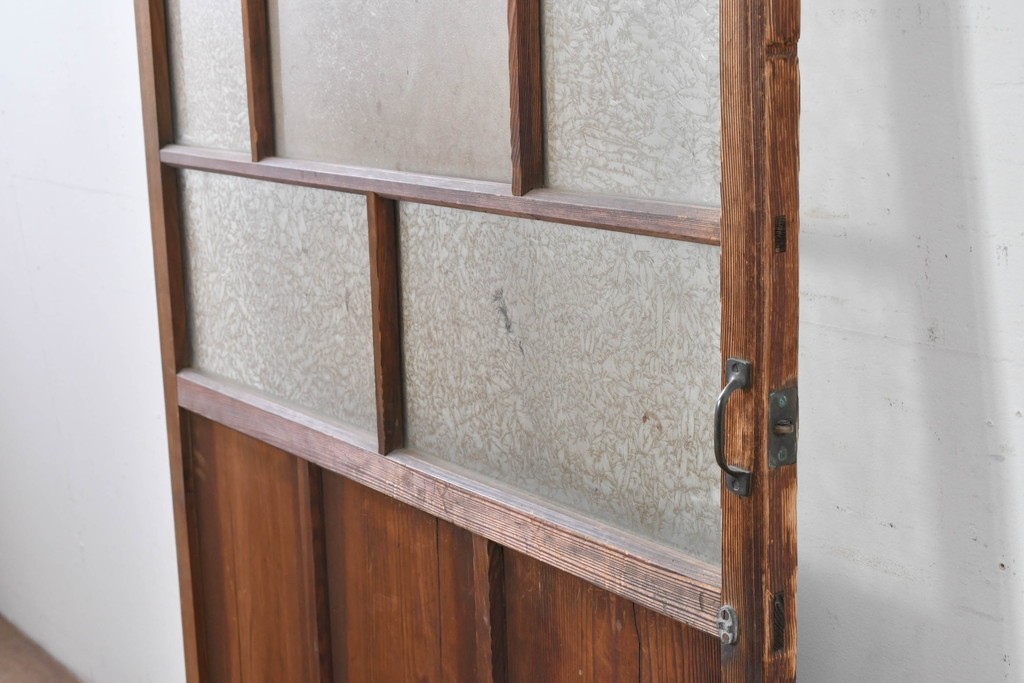 アンティーク建具　大正から昭和初期　大正ロマン　素朴な木味が魅力のガラス扉1枚　(R-086596)