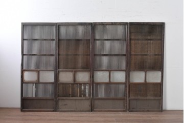 和製アンティーク　大正期から昭和初期　すっきりとした幅狭格子戸4枚セット　(R-086599)