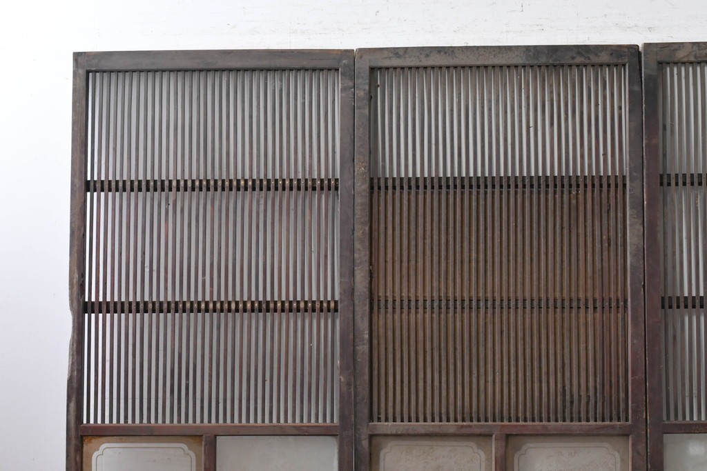 和製アンティーク　大正期から昭和初期　すっきりとした幅狭格子戸4枚セット　(R-086599)