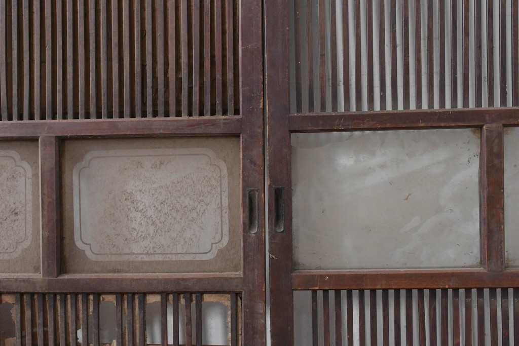 和製アンティーク　大正期から昭和初期　すっきりとした幅狭格子戸4枚セット　(R-086599)