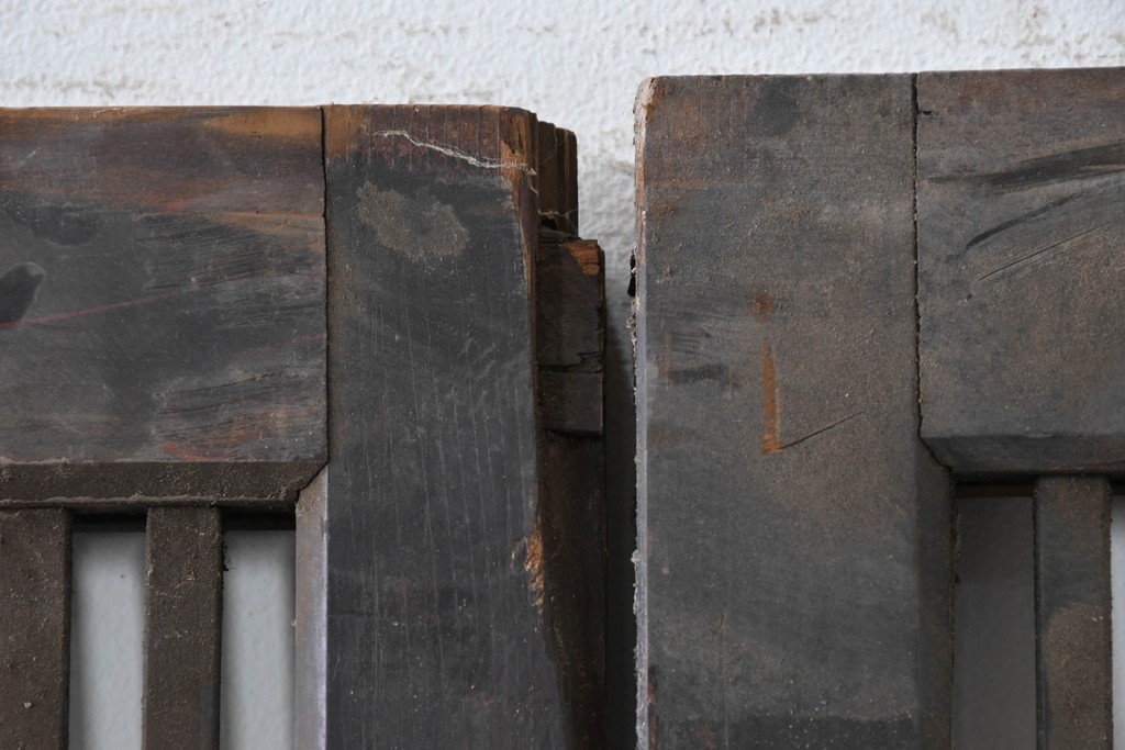 和製アンティーク　大正期から昭和初期　すっきりとした幅狭格子戸4枚セット　(R-086599)