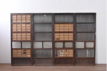 和製アンティーク　大正期から昭和初期　すっきりとした幅狭格子戸4枚セット　(R-086599)