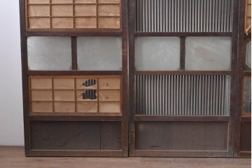 和製アンティーク　大正期から昭和初期　すっきりとした幅狭格子戸4枚セット　(R-086599)
