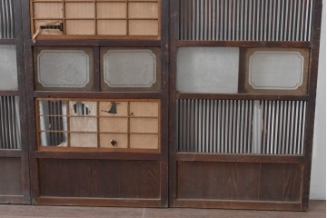 和製アンティーク　大正期から昭和初期　すっきりとした幅狭格子戸4枚セット　(R-086599)