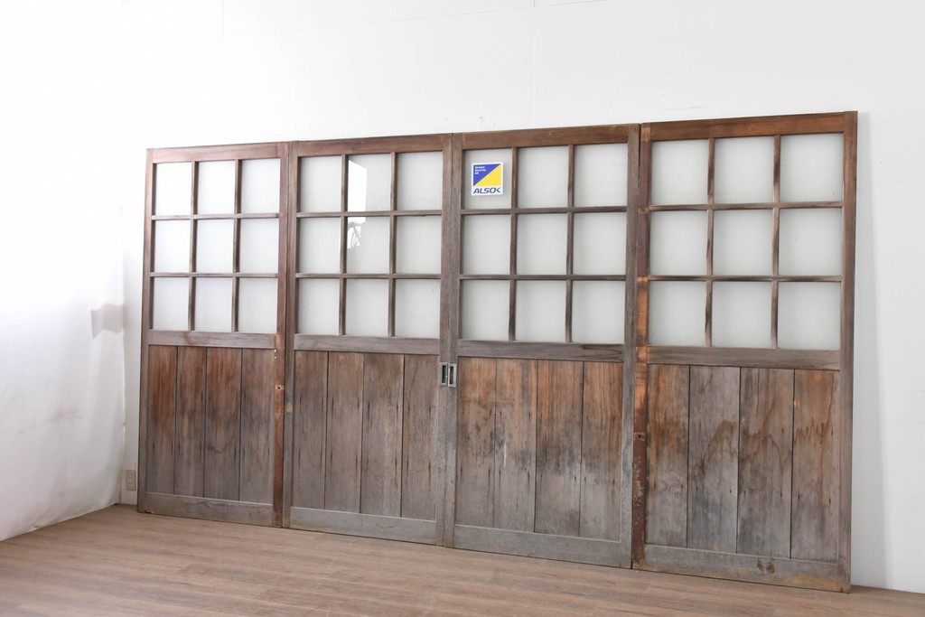 ヴィンテージ建具　昭和後期　背の高いガラス戸4枚セット　(R-086600)