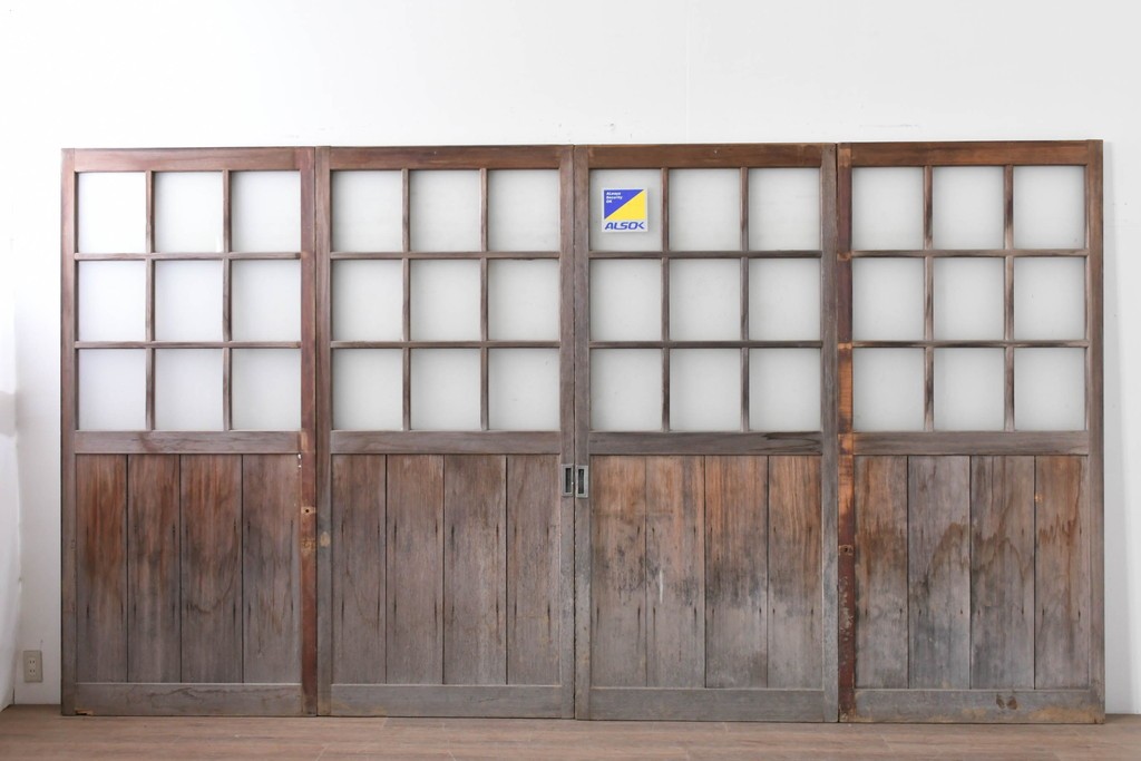 ヴィンテージ建具　昭和後期　背の高いガラス戸4枚セット　(R-086600)