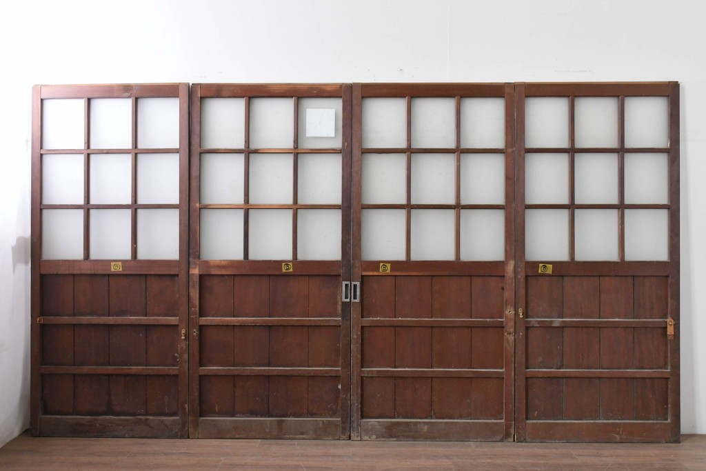 ヴィンテージ建具　昭和後期　背の高いガラス戸4枚セット　(R-086600)