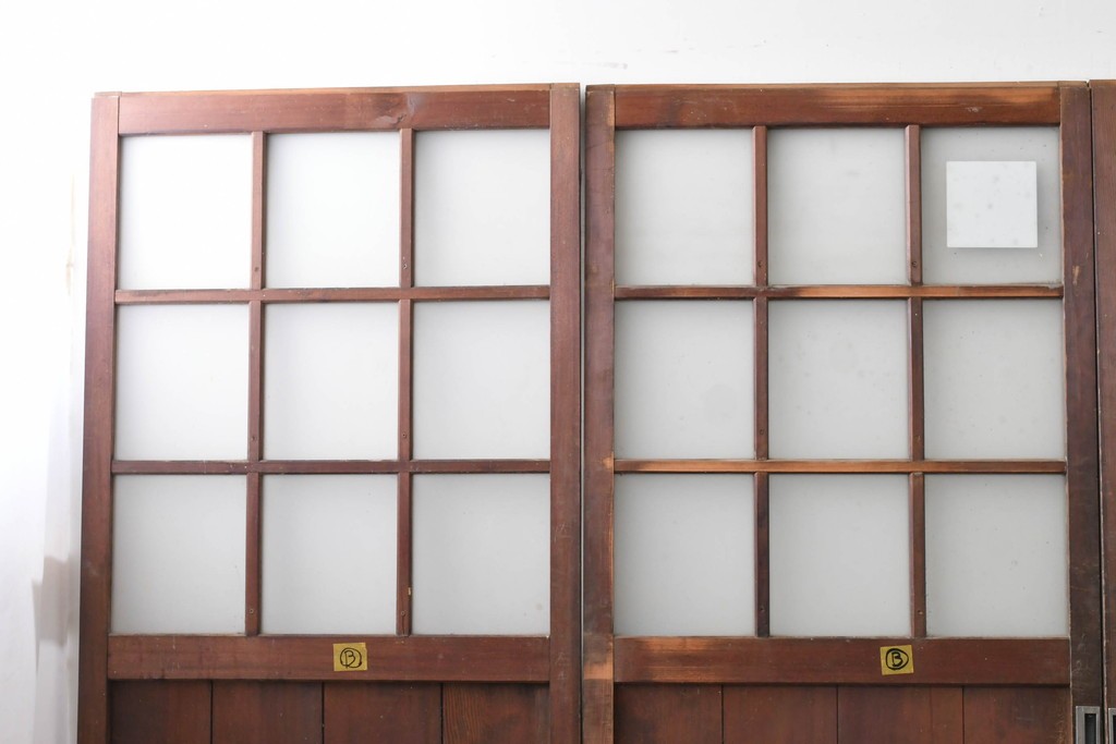 ヴィンテージ建具　昭和後期　背の高いガラス戸4枚セット　(R-086600)