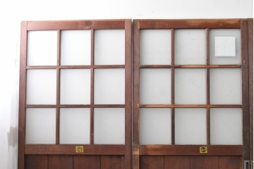 ヴィンテージ建具　昭和後期　背の高いガラス戸4枚セット　(R-086600)