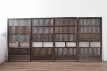 和製アンティーク　大正期から昭和初期　細やかな縦格子が美しい格子戸4枚セット　(R-086601)