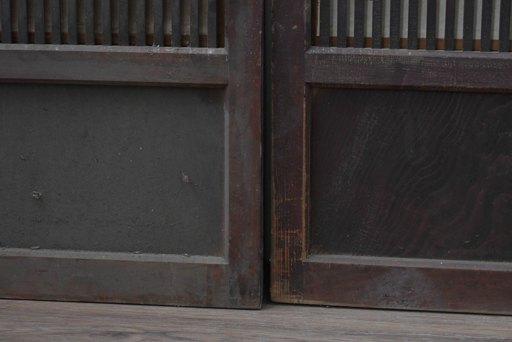 和製アンティーク　大正期から昭和初期　細やかな縦格子が美しい格子戸4枚セット　(R-086601)